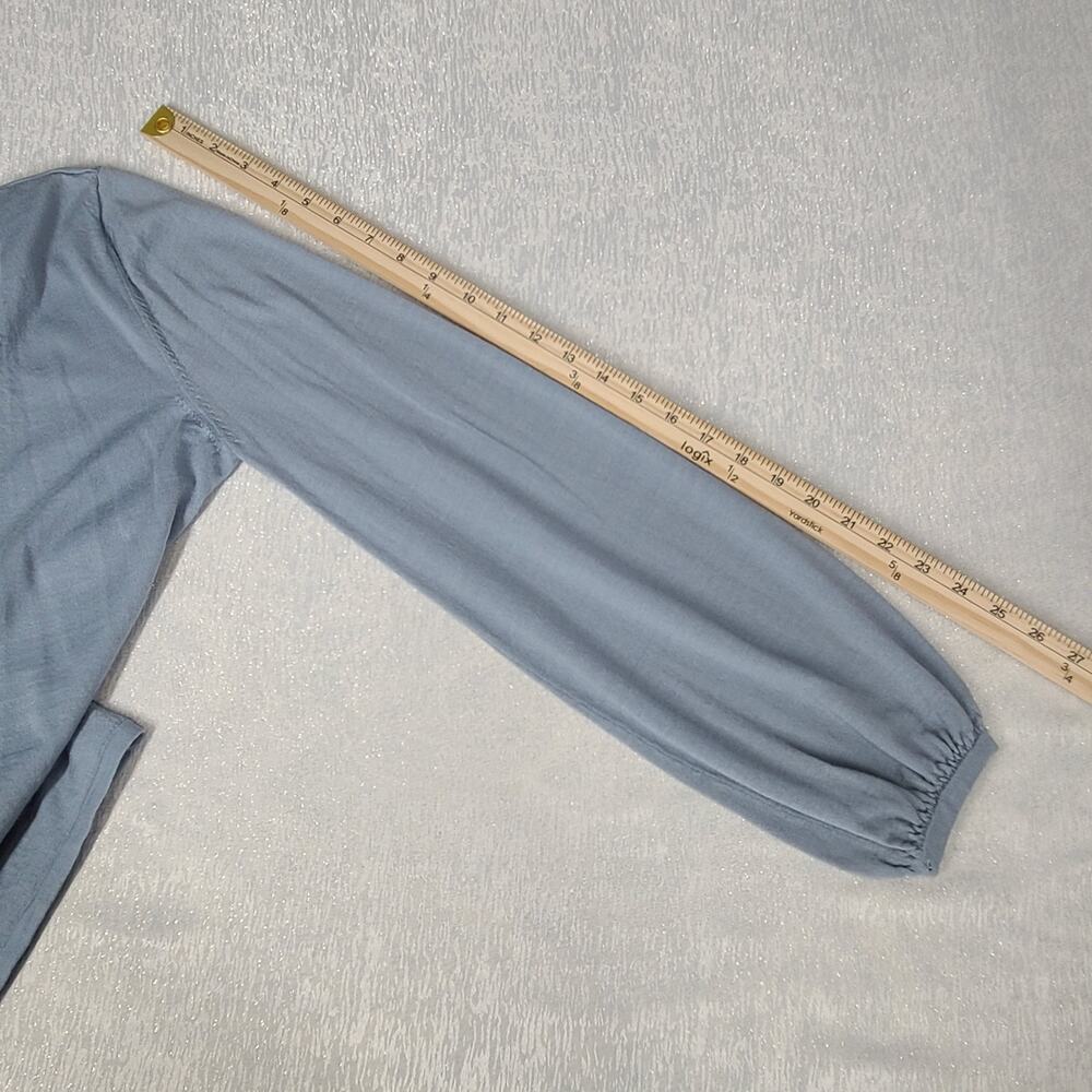 Bill Blass Blue Merino Wool Cardigan Large Puff Sleeves - Picture 4 of 9
